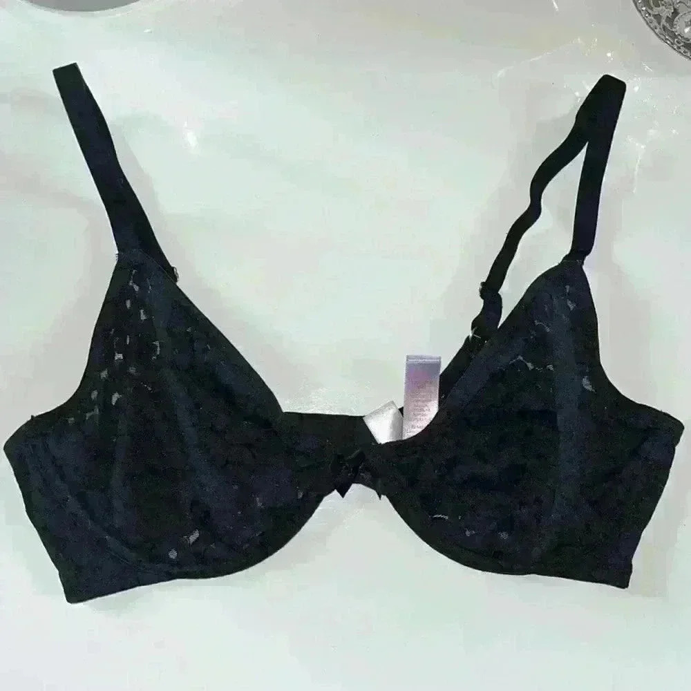 Savage X Fenty middle bow Lace Unlined Black Bra sz 34D - Picture 1 of 6